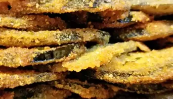 stack of fried eggplant devour catering menu